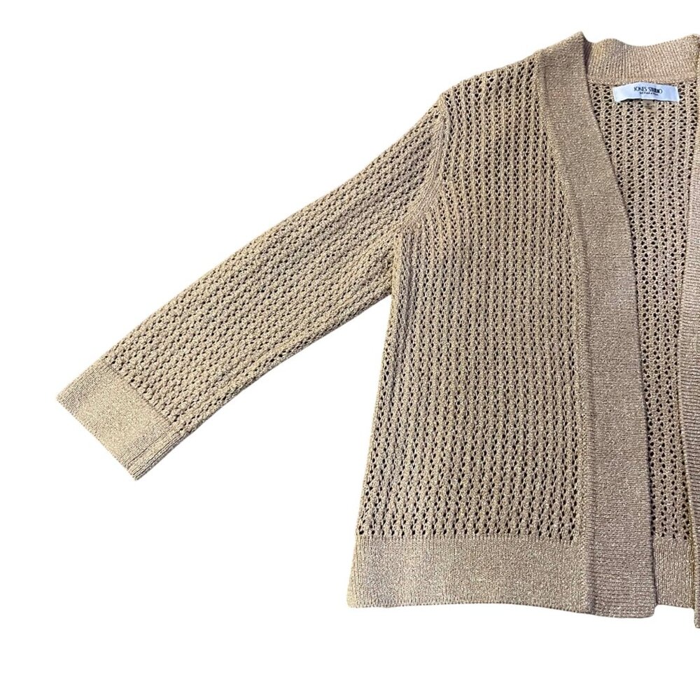 Jones Studio Gold Sparkle Open Front Cardigan Womens M Used New Years Eve - Picture 14 of 16